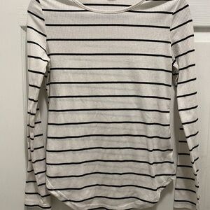 SHEIN Black and White Striped Long Sleeve Tee